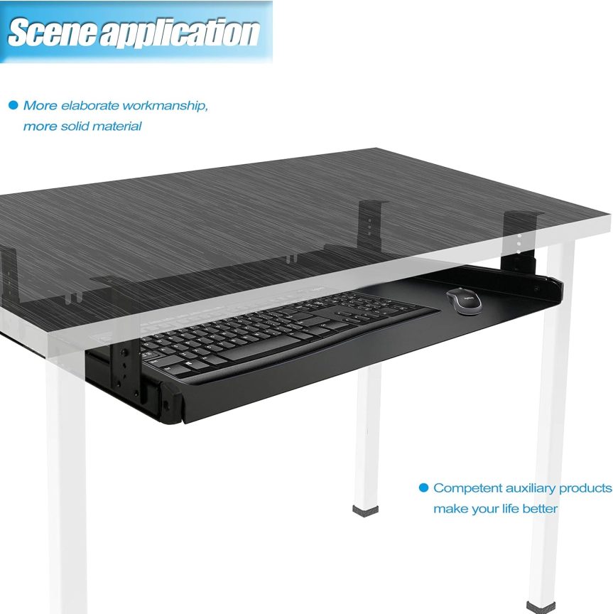 Under Desk Keyboard Tray Heavy-Duty All-Metal Material 20/24/30 inches Platform Computer Drawer Organizer Home Office Kitchen Bedroom Garage Storage Tool - Easy to Install.(20 inches, Black) - Image 5