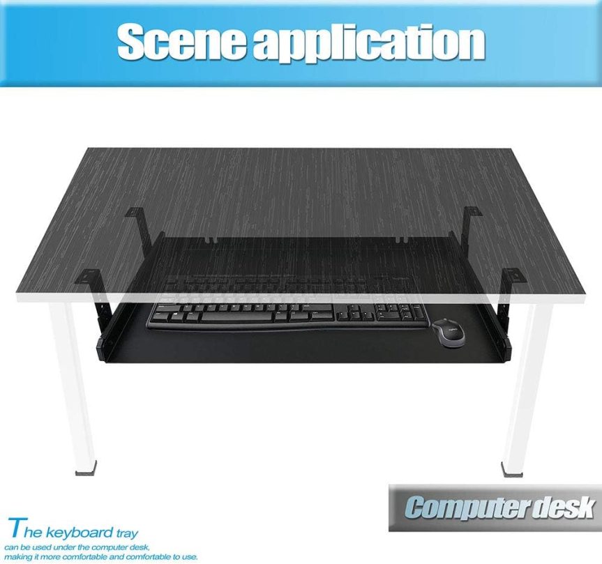 Under Desk Keyboard Tray Heavy-Duty All-Metal Material 20/24/30 inches Platform Computer Drawer Organizer Home Office Kitchen Bedroom Garage Storage Tool - Easy to Install.(20 inches, Black) - Image 6