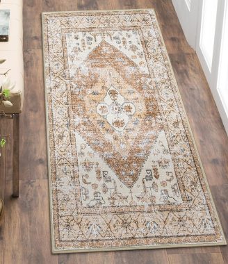 Lahome Boho 2x4 Rug Runner, Non-Slip Low-Pile Washable Kitchen Rugs Small Throw Bath Mat Runner, Oriental Accent Print Runners Area Runners for Hallway Bedroom Entryway Kitchen Living, Taupe